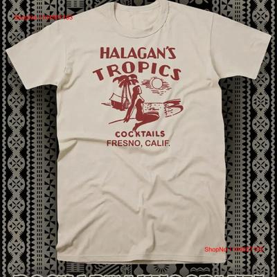 Retro Tiki Bar T Shirt Restaurant Halagans Tropics Cocktails Fresno CA Vintage Washed Soft Slightly Graphic Stylish Breathable