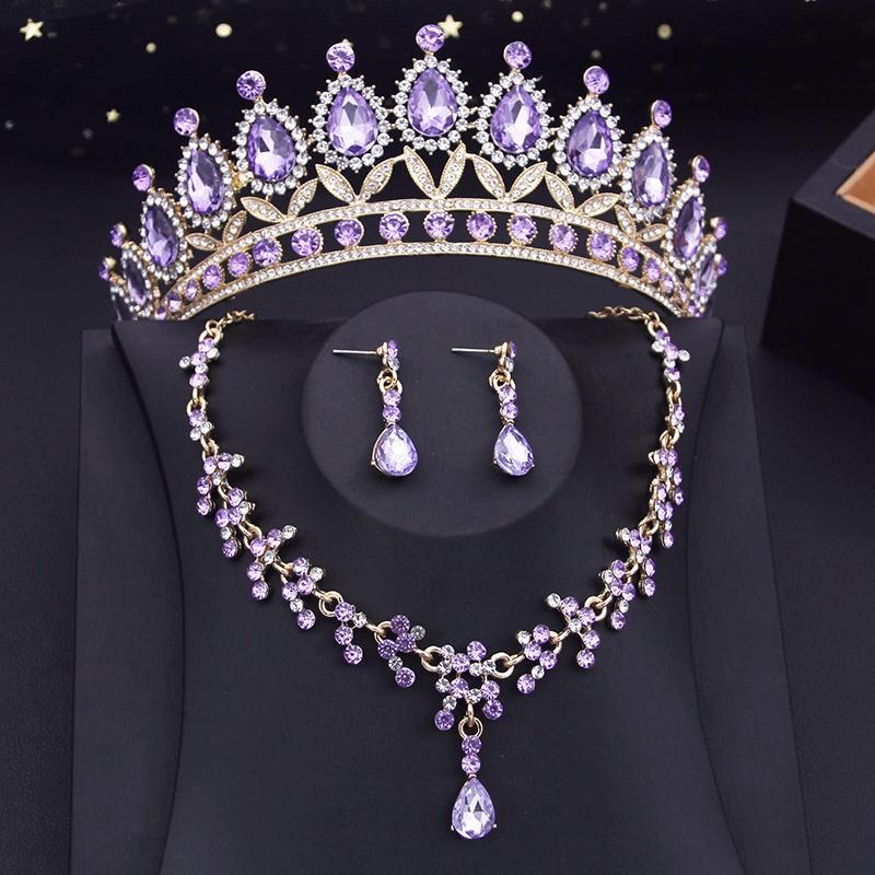 Princess Bridal Tiaras Jewelry Sets for Women Crown and Earring Necklace Set Birthday Party Wedding Jewelry Bride Accessories