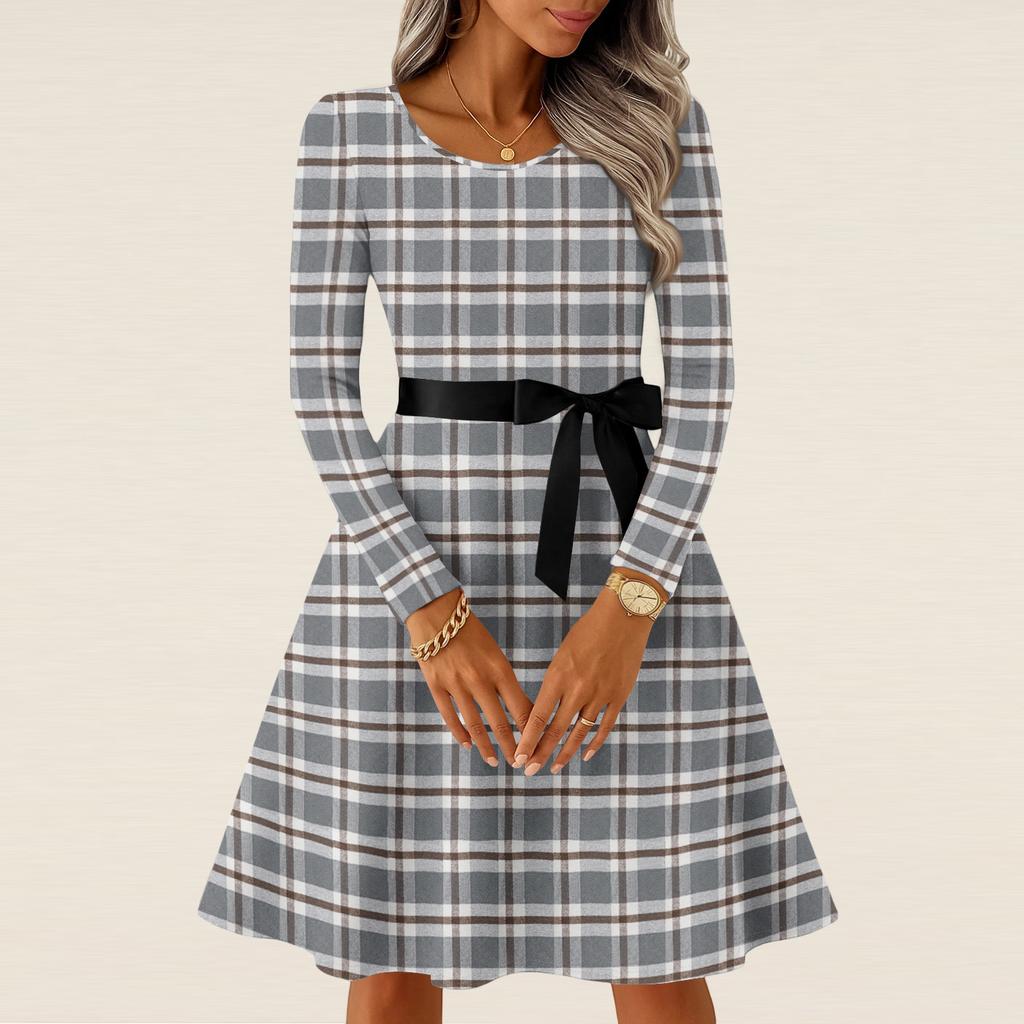 Damen Casual Mode Langarm Vintage Lange Kleider