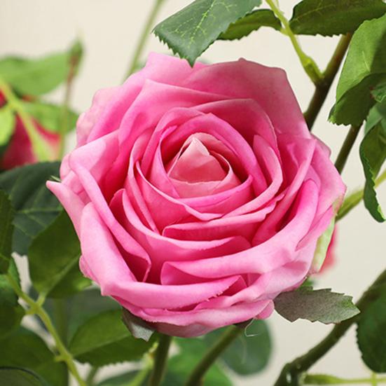 3 Branch Mini Rose Heads Artificial Flower Bouquet Faux Rose Bouquet with Stem for Wedding Party Home Office Floral Arrangement Table Decor