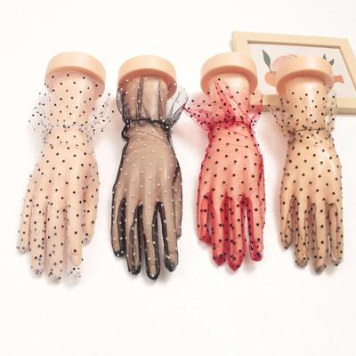 Sexy Black Polka Dot Short Gloves Lace Breathable Cycling Sunscreen Gloves Brides Wedding Thin Transparent Gloves
