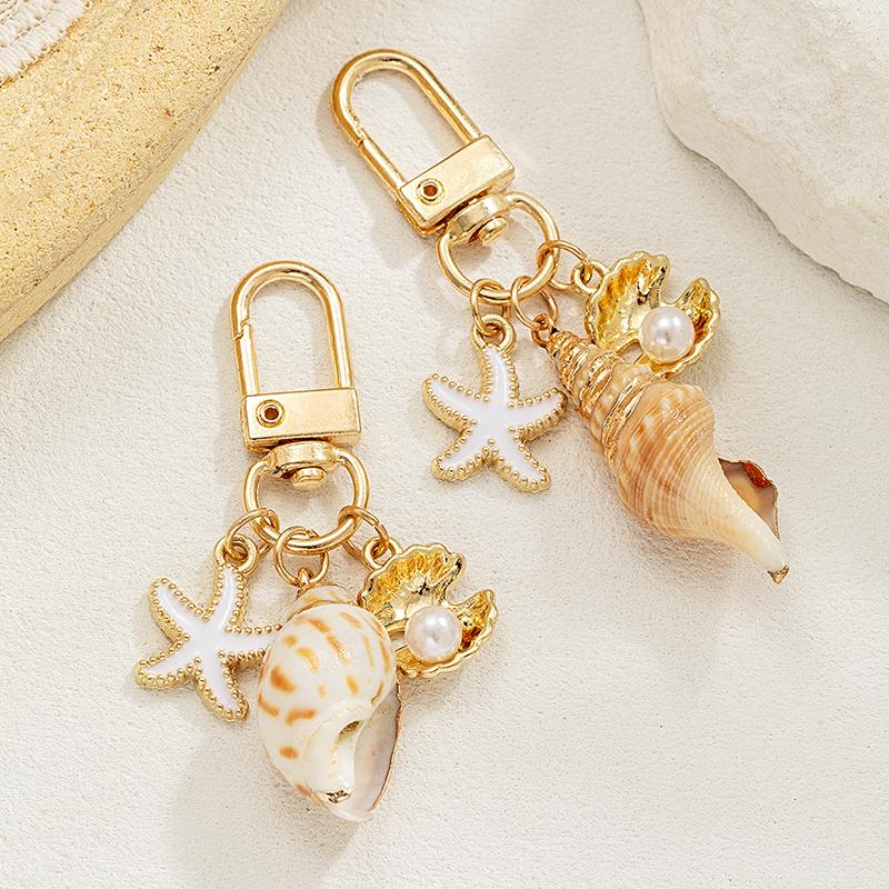 Women Bohemia Starfish Conch Keyrings Imitation Pearl Shell Tassel Pendant Bag Key Ring Ornaments Seaside Souvenir Gifts