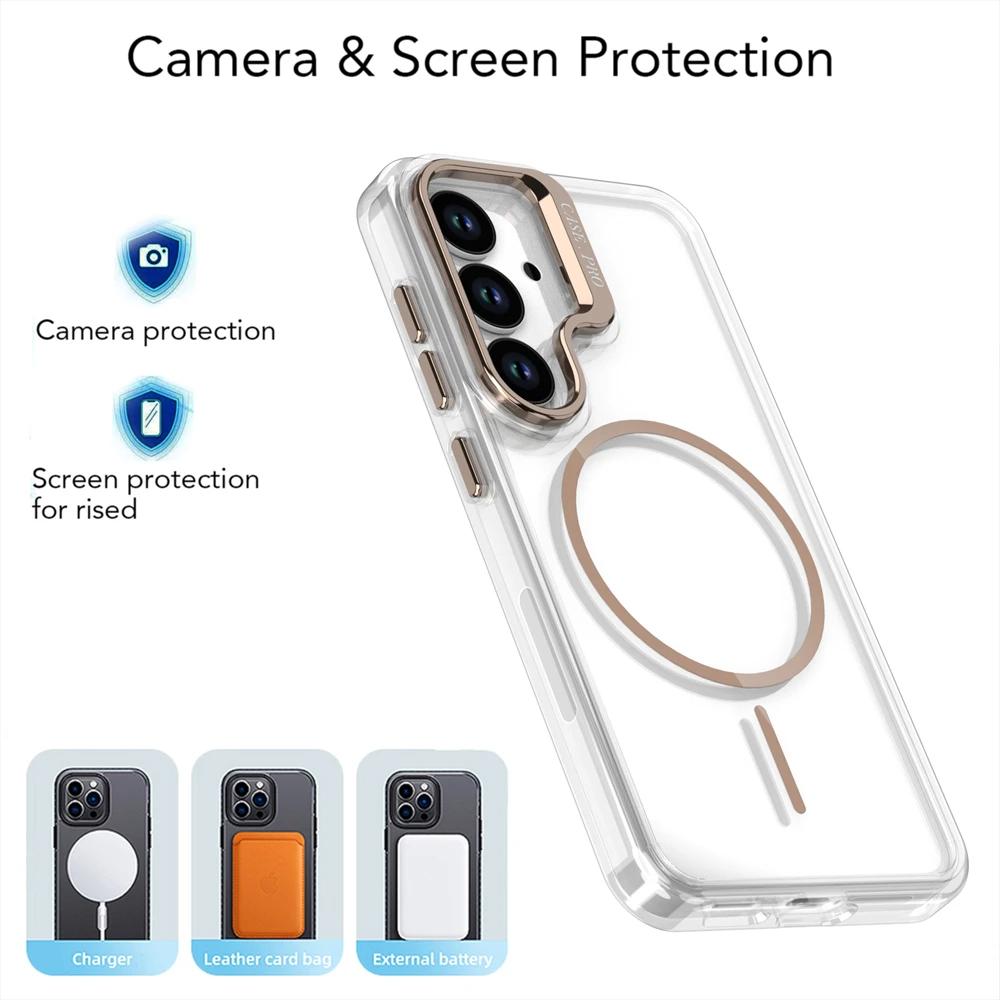 For Magsafe Magnetic Wireless Charging Case For Samsung Galaxy S25 Edge S24 S23 S22 Ultra Plus Camera bracket Holder Clear Cover
