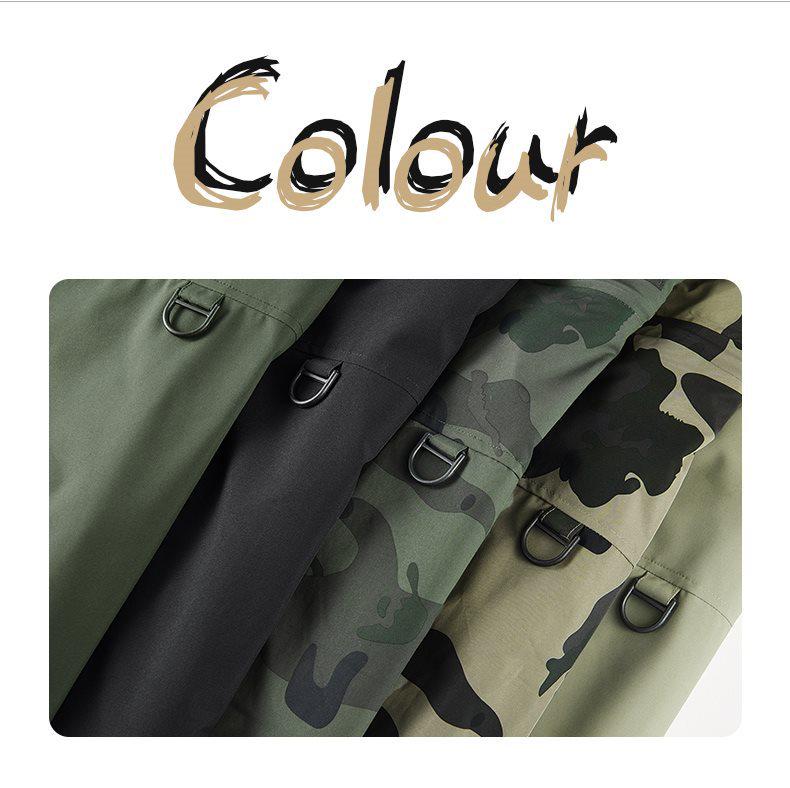 Men's Camouflage Workwear Jacket with Detachable Hood, Windbreaker for Spring/Autumn, Fashionable Loose Fit, Large Pockets