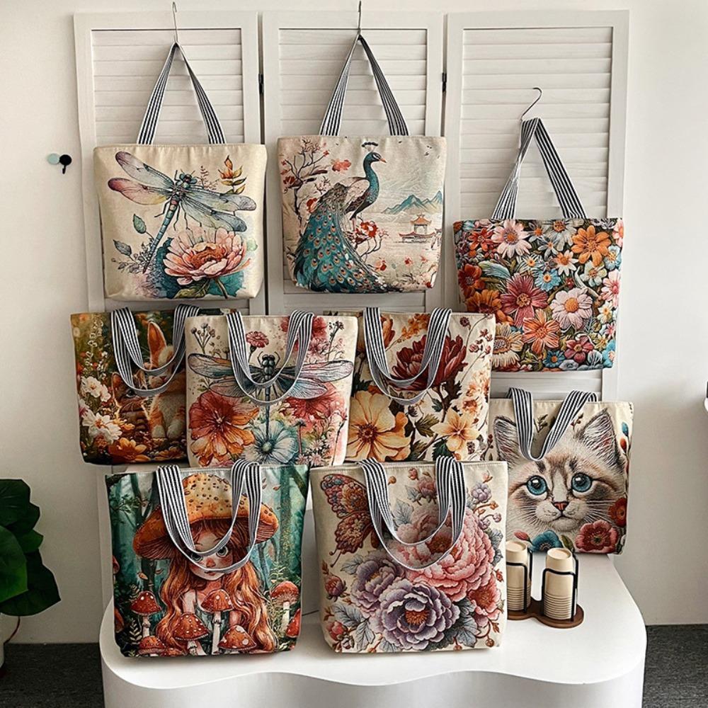 Ethnic Style Embroidered Canvas Bag Sofa Cloth Shoulder Women's Bag Women's Cross-border Leisure Gold Silk Embroidered Backpack