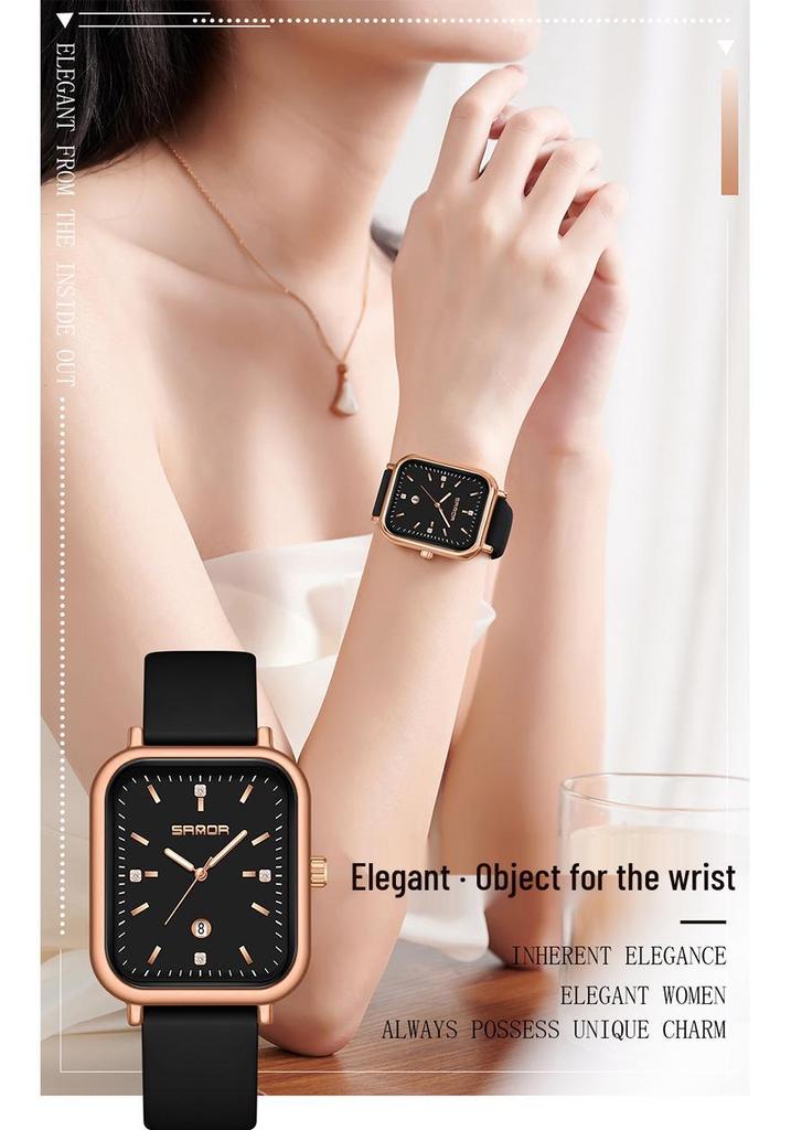 Sanda Quartz Retro Square Watch: Simple Bar Index, Calendar, Waterproof, Business Casual, Unisex Strap