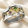 Yanbai Ethnic Style Wide Band Copper Ring with Two-Color Hollow Pattern & Zircon Inlay