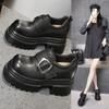 Platform-soled Loafers Women's 2025 Spring New Inner Height-increasing Women's Shoes Thick Heel and Thin One-pedal Metal Buckle Small Leather Shoes