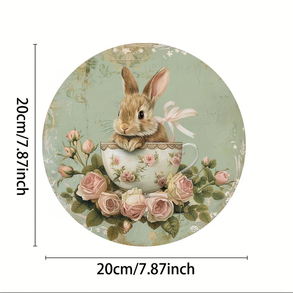 Country Style Wooden Wreath Wall Decoration with Rabbit pattern-"All You Need Is Rabbit Company", Suitable for Home