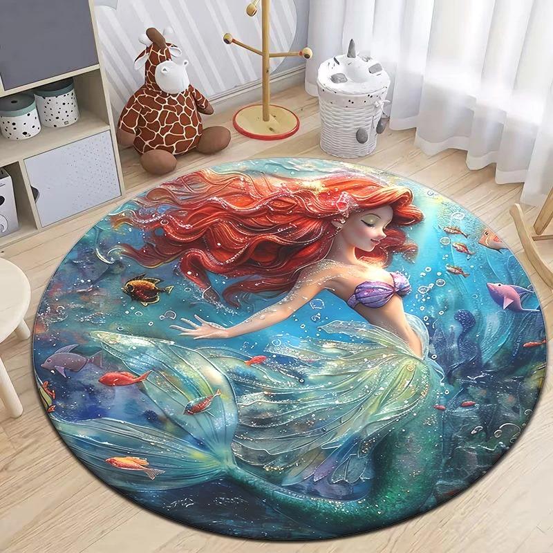 Disney Princess Cartoon Circular Mat HD Printed Bedroom Balcony Entrance Door Sofa Non-slip Carpet Home Decoration Rug