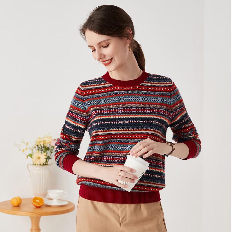 Zhaojun Women's Retro Fair Isle Cashmere Sweater
