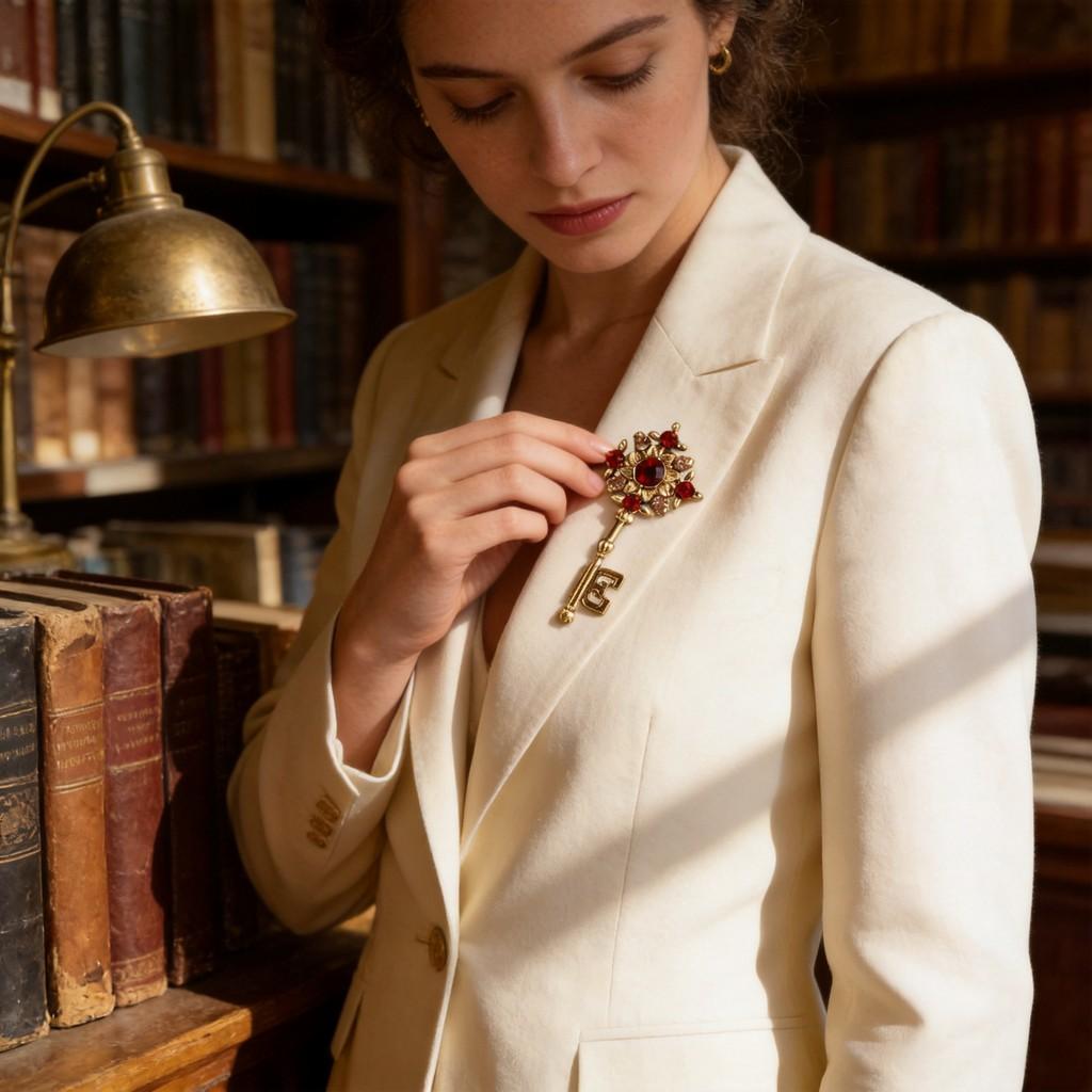Vintage Geometric Key Brooch With Electroplated Zinc Alloy For Women And Men