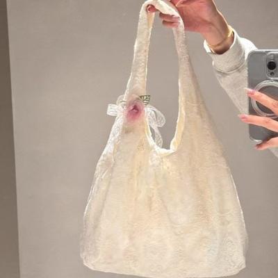 Small Fresh Commuting Lazy Wind Underarm Bag Trendy Lace Cloth Bag Women's Large Capacity Flower Shoulder Tote Bag