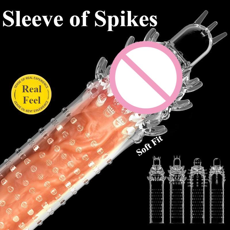 Penis Covers Extender Men's Wolf Teeth Condoms Crystal Penis Sleeve Condoms Cock Ring Adult Sex Toy For Adult Sex Male Lasting