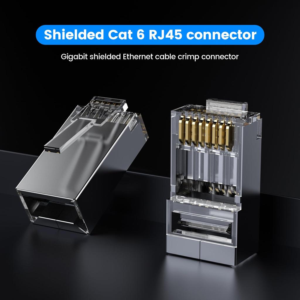 MOGOOD Cat 6A RJ45 Modular Plugs Shielded External Grounding Suitable for Solid or Twisted Ethernet Cables (100-Pack), (STP) Connectors, S/FTP