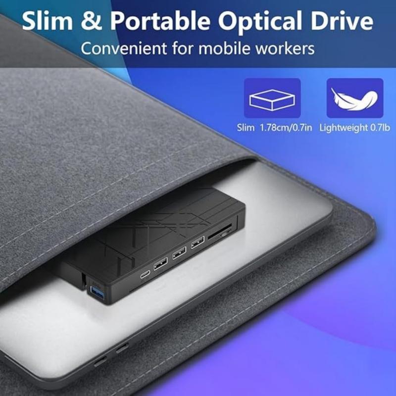 Slimly External Cds Drive DVDs Burners Writer MultiFunction USB3.0 Type C Hubs for PC Laptop Data Backups Installation