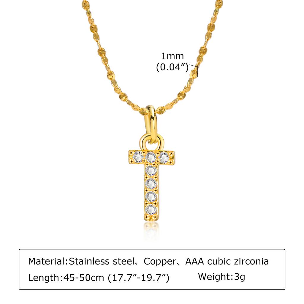 A-Z Initial 26 Letters AAA Cubic Zirconia Pendants Necklace For Women, Stainless Steel Dainty Charm Necklaces Fashion Jewelry