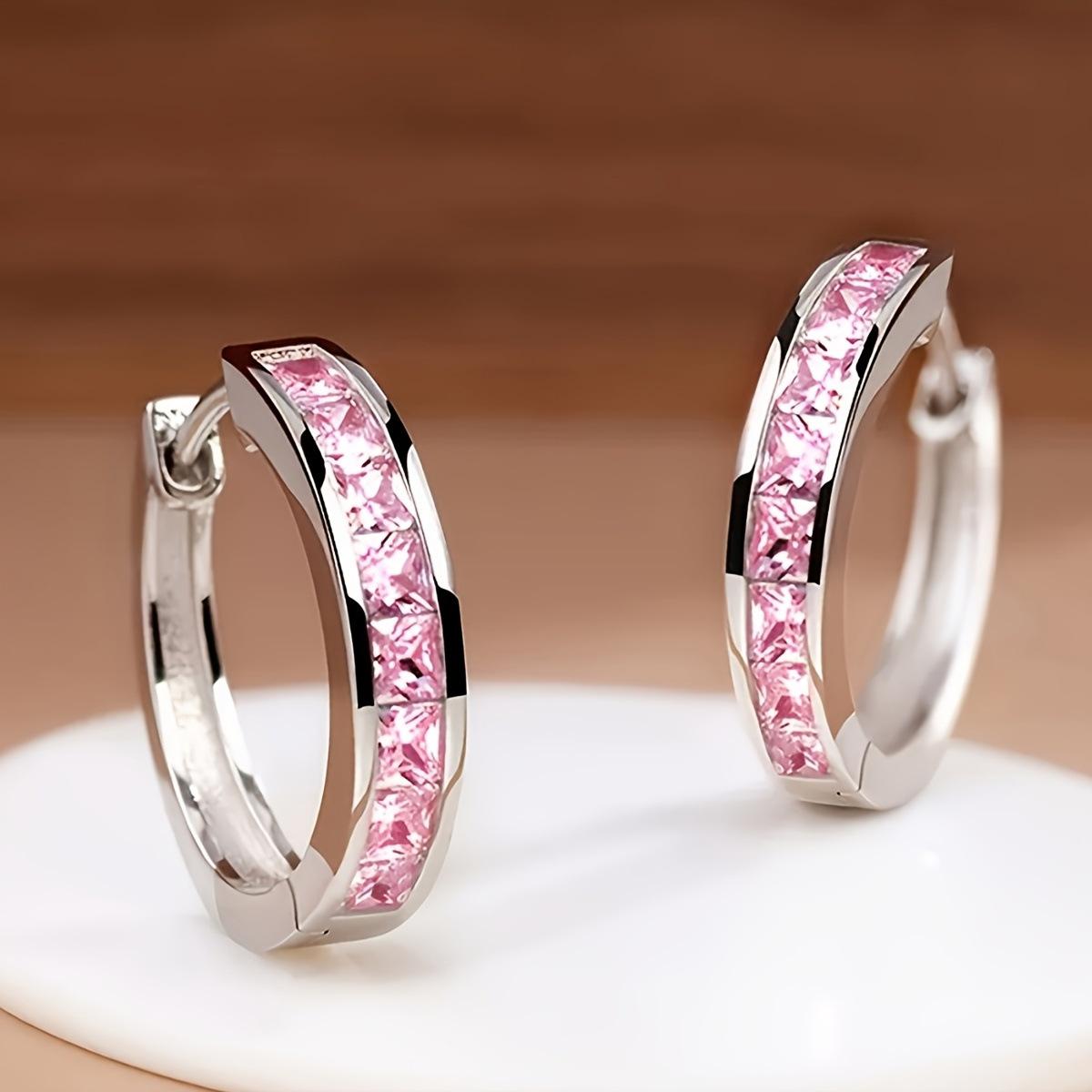 

New 925 Sterling Silver Zircon Circle Round Earrings for Women Fashion Elegant Shining Hoop Jewelry Birthday Party Gift