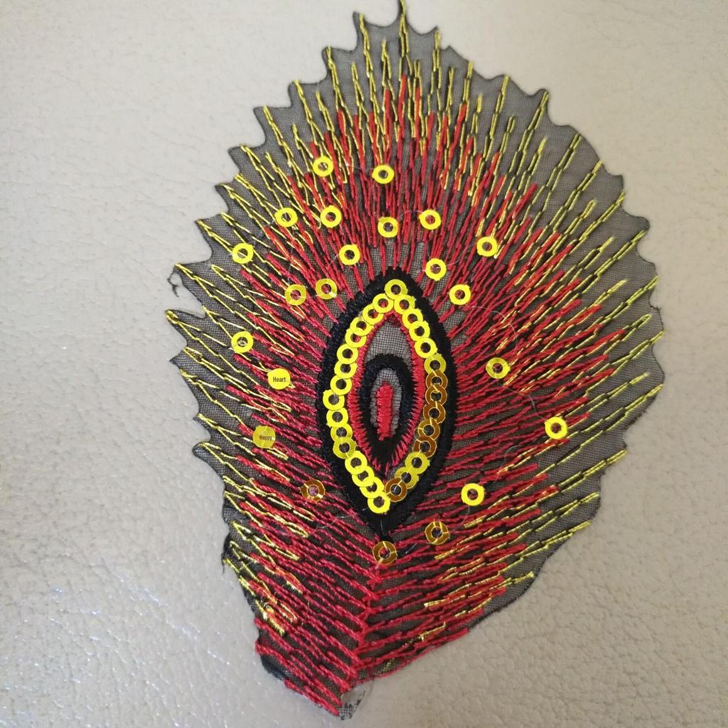Peacock Feather Embroidered Sequin Patch for Dance Costume Hem - Self-Adhesive Fashion Decoration.