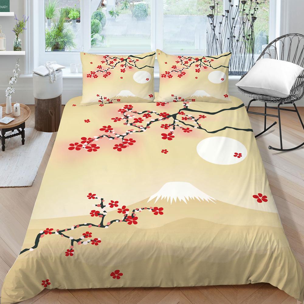 3D Family Bedding Single Double Bed Full Size Bedding Plum Blossom Pattern Pillowcase and Quilt Cover Noble and Washable Family Decoration