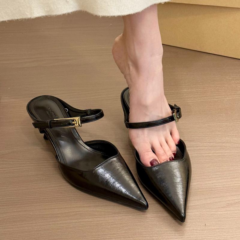 Shoes Woman's Slippers Cover Toe Heeled Mules Black Sandals Slides 2025 High Beige Pumps Shoes Slippers Heels Cover Toe Beige