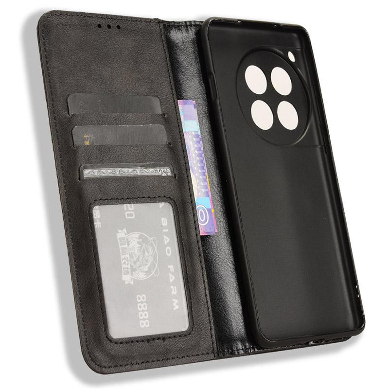 For OnePlus Ace 3 5G/12R 5G Retro Leather Case Magnetic Closing Phone Wallet Cover