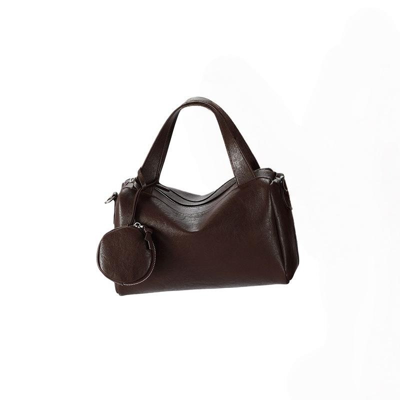 Soft Leather Retro Boston Bag, New Fashionable and Versatile High-end Handbag, Simple and Casual Shoulder Bag