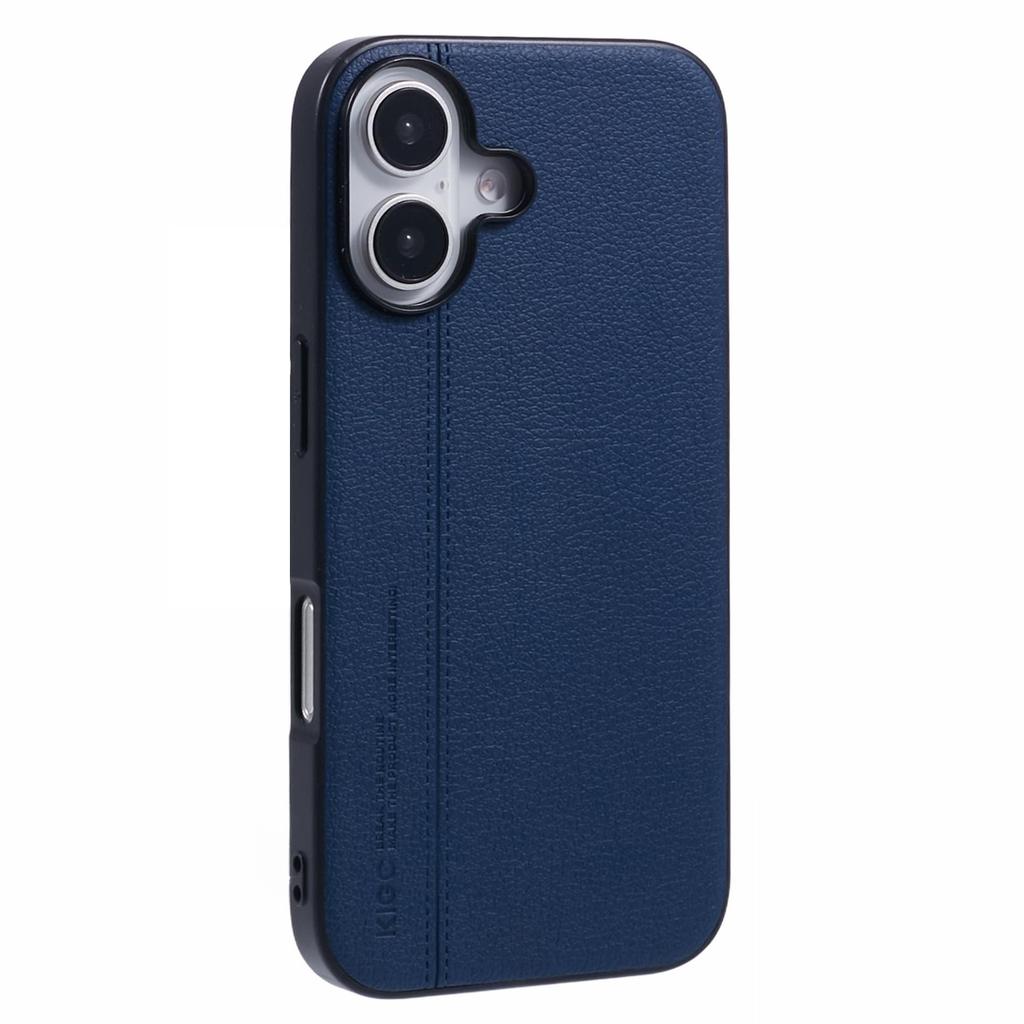 KIGC For iPhone 16 Case Litchi Texture Leather Coated PC+TPU Phone Cover