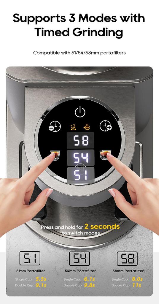 HiBREW G7 Coffee Grinder, 48 Grind Settings, Anti-Static Technology, Stainless Steel Conical Burr, Touch Panel