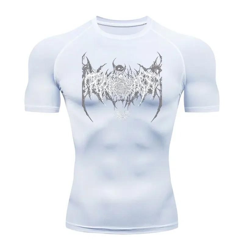 Y2K Compression Tee Shirt Men Fitness Gym Skeleton Sport Running T-Shirt Rashgard Top Quick Dry Short Sleeve T-Shirt for Male