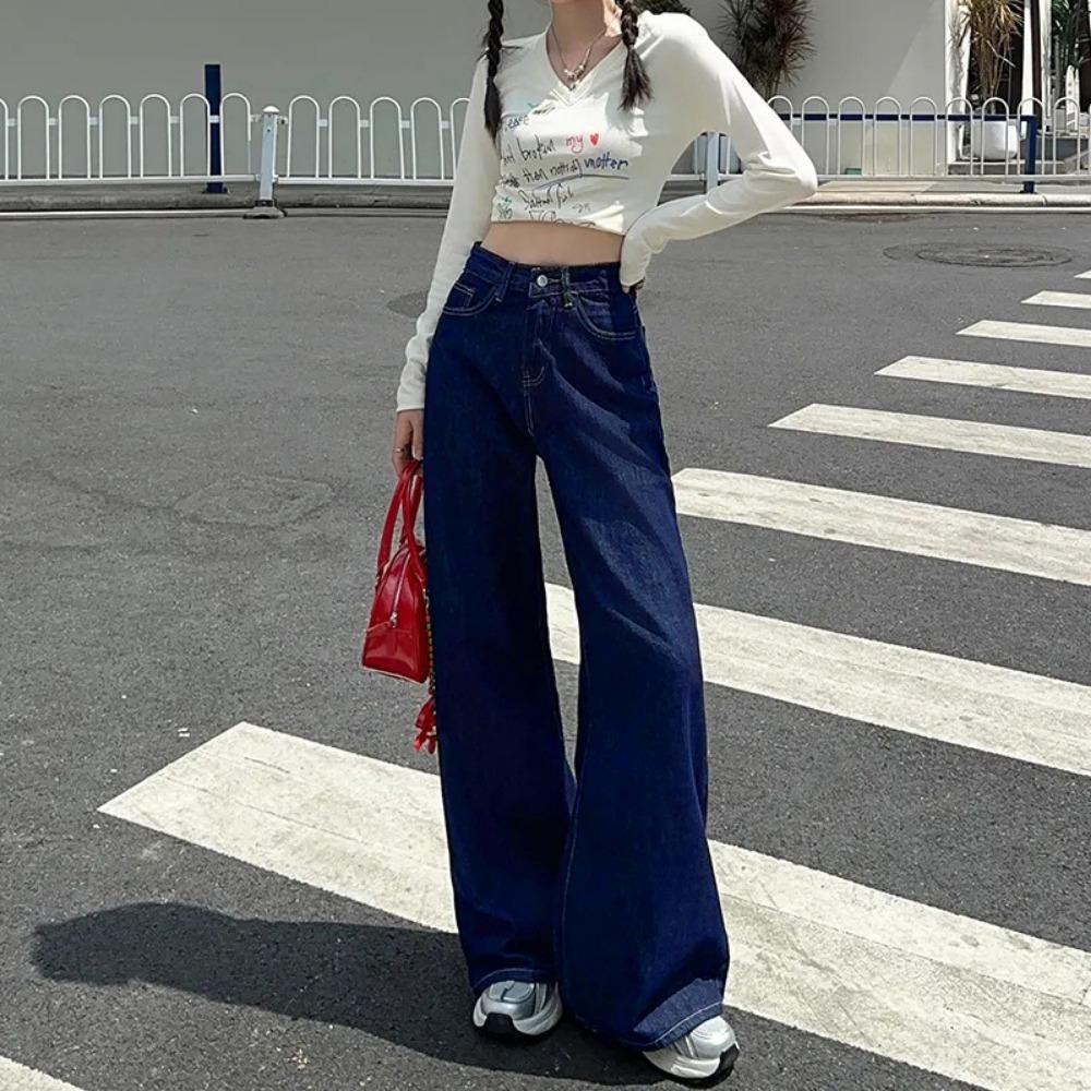 Hong Kong Style Versatile Drape Wide-leg Jeans Women's Spring and Autumn New Lazy Style Fashion Straight Floor Mopping Jeans