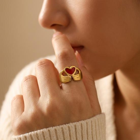 Holding Heat Hands Open Women Adjustable Ring for Enamel