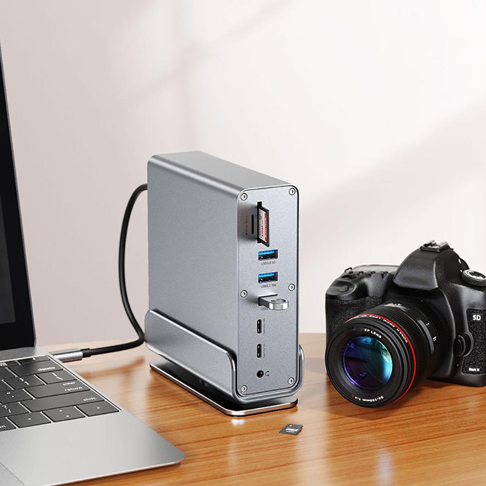 Vertical Docking Stations 15-in-1 USB Docking Station TYPE C Hubs with Triple Monitor HDMI 4K60Hz/RJ45 1000M/USB3.0/PD100W