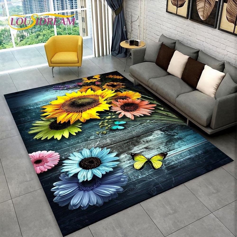 Dream Butterfly Flower Area Rug Large,Carpet Rug for Home Living Room Bedroom Sofa Doormat Decor,Kid Play Non-slip Floor Mats