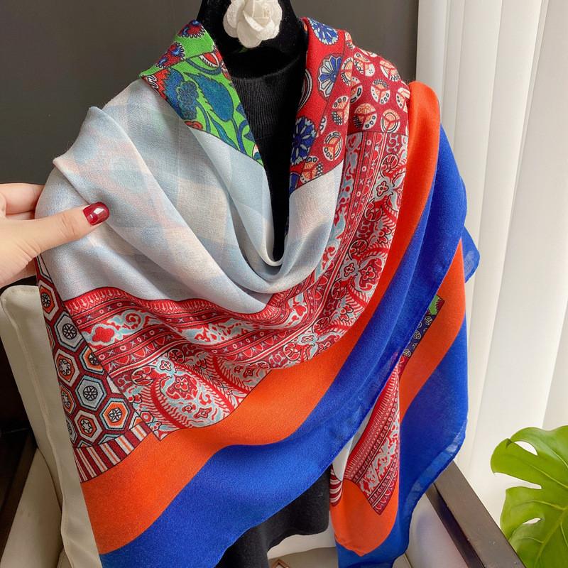 42 Designs Spain Brand Lovely Floral Square Viscose Shawl Scarf Lady Print Soft Wrap Pashmina Bufandas Muslim Hijab 135*135Cm