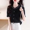 Summer Casual Versatile Top Slimming Lace Black Fungus Collar Short Sleeved Chiffon Shirt for Women Blouses & Shirts