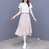 Women  High Waisted Floral A-line Skirt Half Length Skirt Summer Pleated Skirt Medium Length Dress