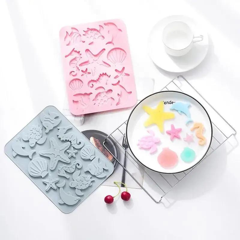 Lovely Shell Starfish Silicone Chocolate Mold Fish Dolphins Fondant Cake DIY Decorating Tools Clay Resin Art Moulds Home Tools