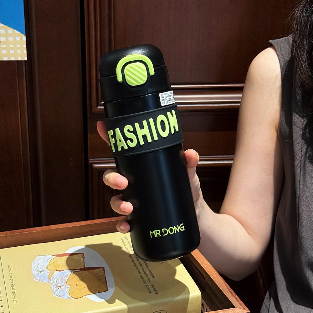 New letter stainless steel thermos cup high value double drink straw cup creative men's and women's sports portable car water cup