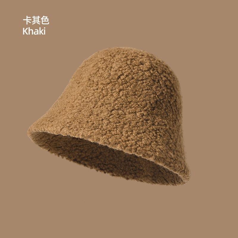 Lamb wool bucket hat autumn and winter versatile hat women's bucket hat plush basin hat
