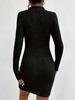 2025 Euro-American Autumn/Winter Women's Knitted Lapel Zipper Waist-Cinching Long-Sleeve Hip-Wrap Dress