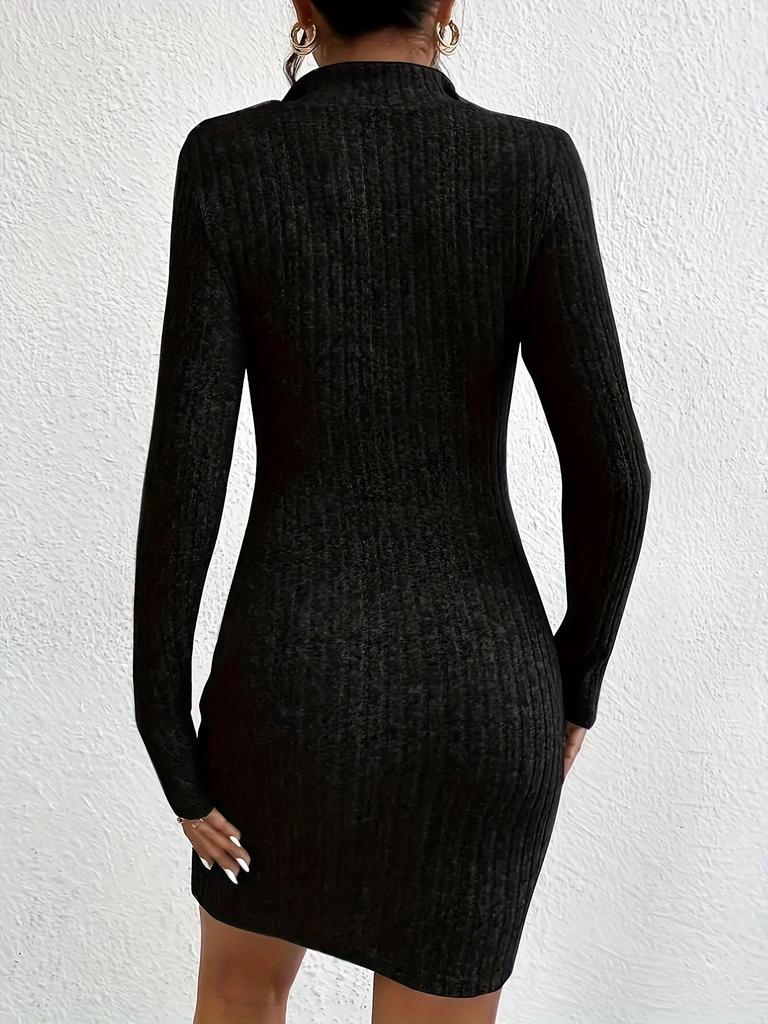 2025 Euro-American Autumn/Winter Women's Knitted Lapel Zipper Waist-Cinching Long-Sleeve Hip-Wrap Dress