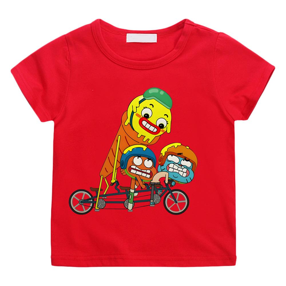 

TV The Wonderfully Weird World of Gumball Cycling print T-shirts Cartoon Manga Kawaii 100%Cotton Short Sleeve Boys Girls T Shirt 100