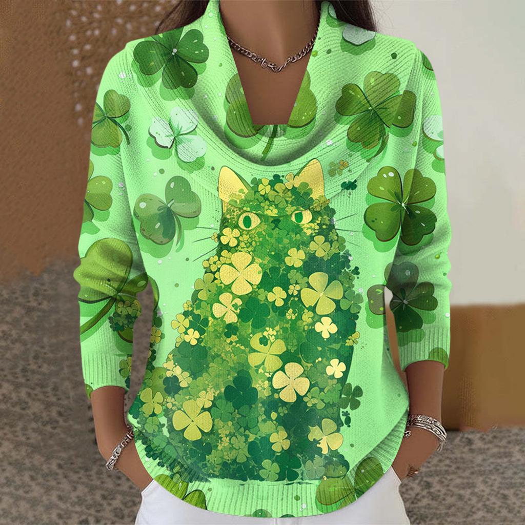 Dámský ležérní a módní svetr s dlouhým rukávem a potiskem, kulatým výstřihem