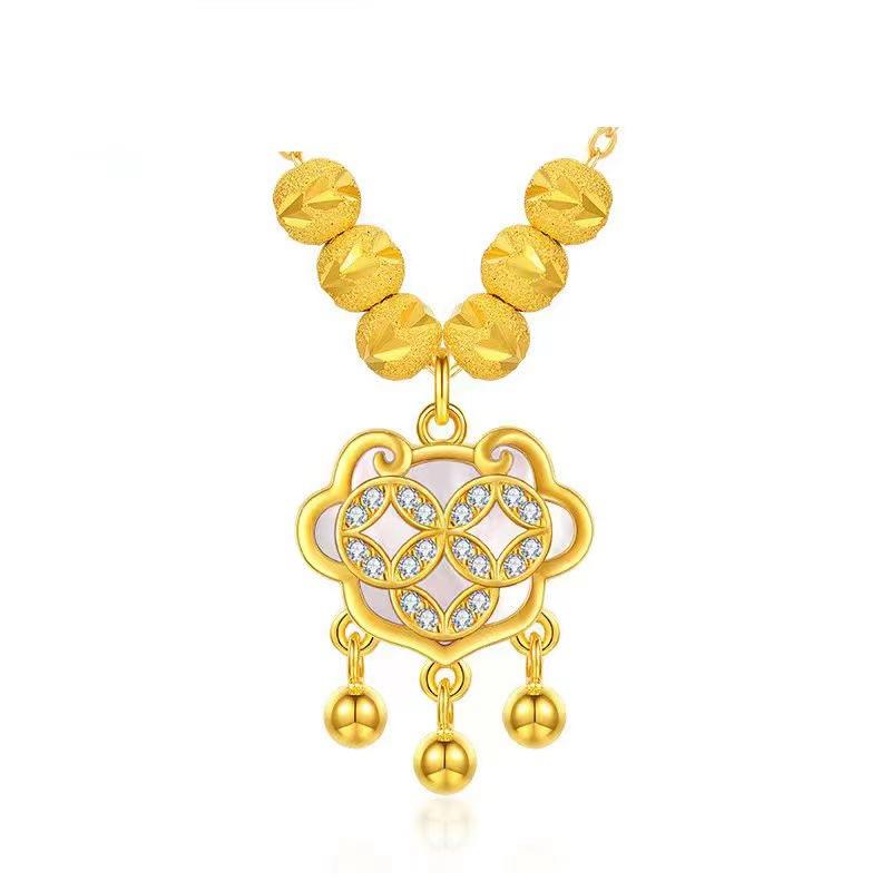 Zhaocai Ping An Lock Necklace National Style Copper Coin Pendant Light Luxury Simple Holiday Gift Collarbone Chain Starts Translationjavascript:;