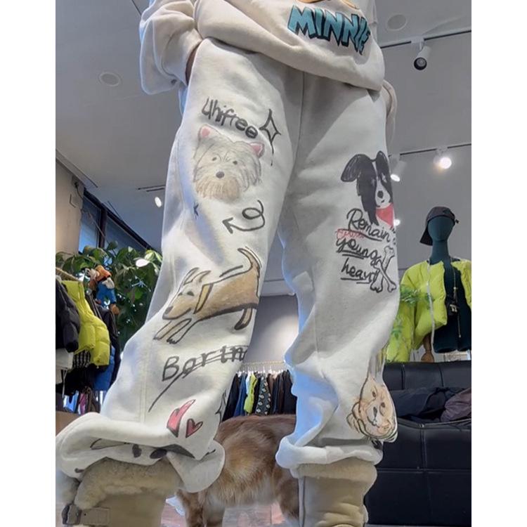 

Plus Size Elastic Waist Fleece-Lined Sweatpants for Women - Autumn Winter Printed, Slimming, Casual Long Pants 2XL for 140-190 jin серый