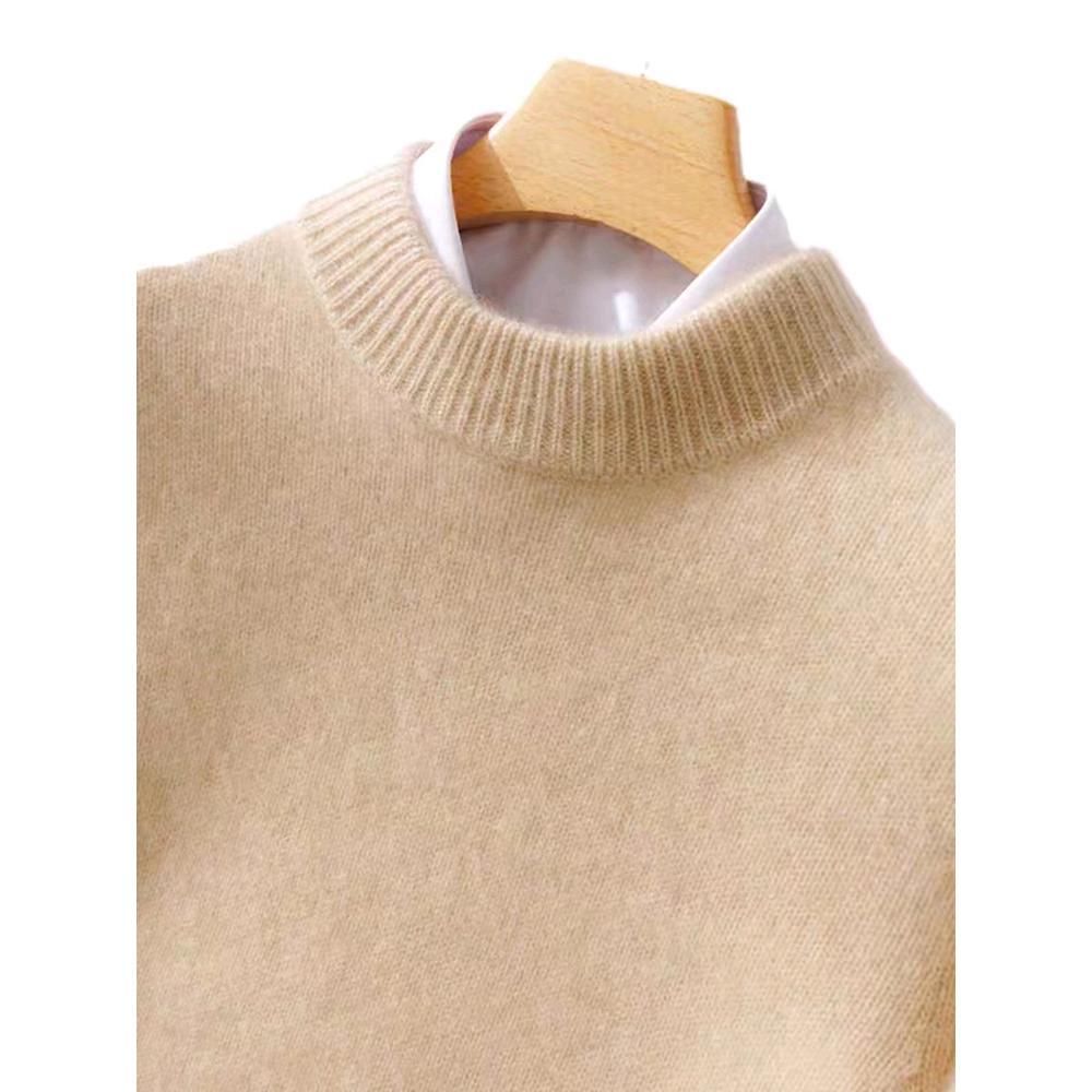 Men's 100% Wool Crew Neck Sweater - Casual Business, Thick Knit, Autumn/Winter Versatile.