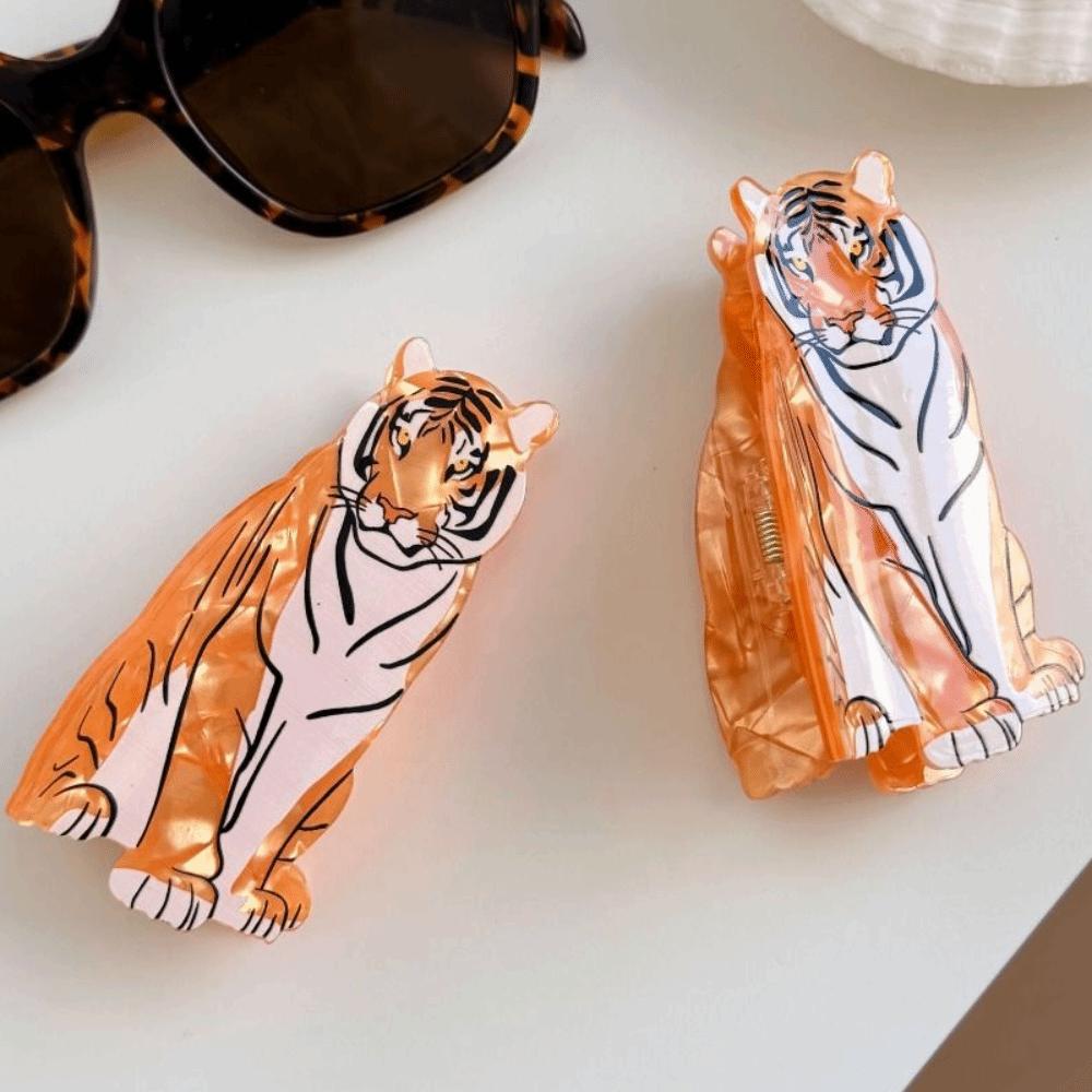 PC Tiger Hair Claw Acrylic Large Shark Clip Creative Animal Shaped Hair Clip  Streetwear