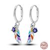 Sparkling Women Hoop Earrings 925 copper Heart Shape Star Moon Round Blue Zircon Fit Origina Drop Earrings Zircon Holiday gifts