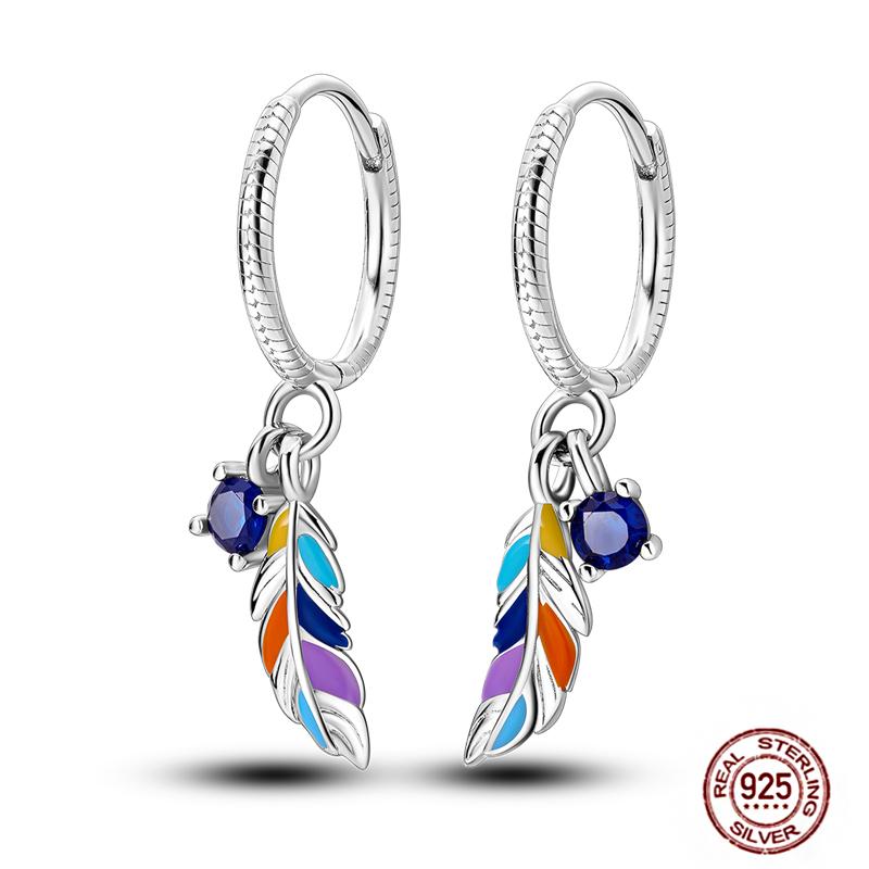 Sparkling Women Hoop Earrings 925 copper Heart Shape Star Moon Round Blue Zircon Fit Origina Drop Earrings Zircon Holiday gifts